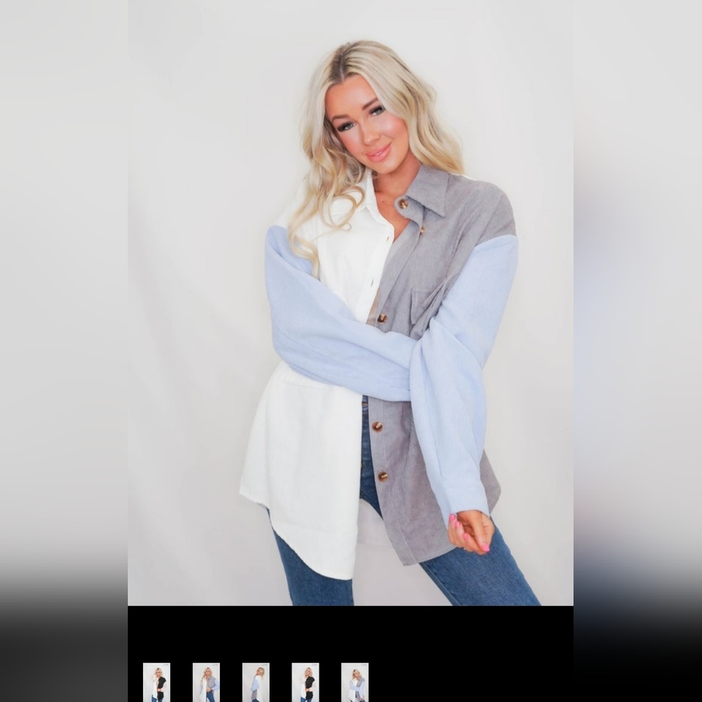 Blue Buttercup New Color block corduroy shirt